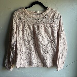 Laffaire 100% Cotton Embroidered‎ Floral Eyelet Long Sleeve Top Light Pink Sz S